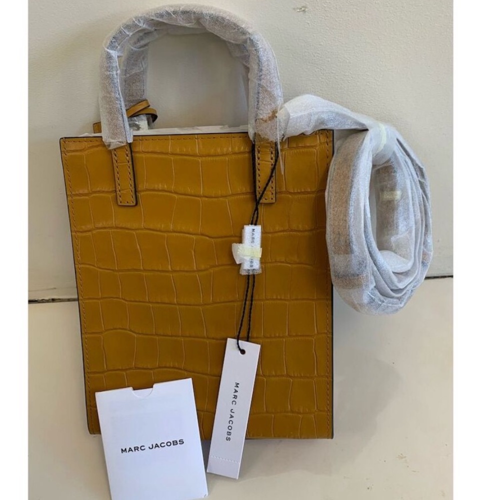 Marc Jacobs Mini Grind Mustard Yellow Leather Tote Bag Small Casual Handbag - Picture 3 of 10